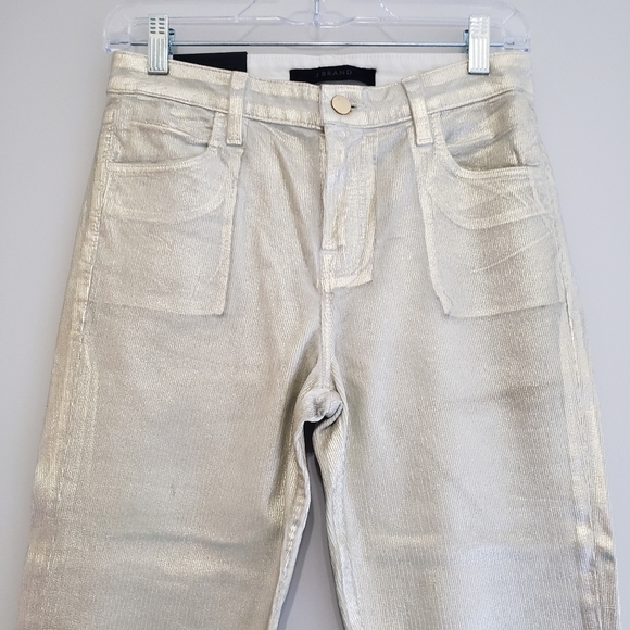 J Brand NWT Maria High Rise Skinny Jeans Women 26 Metallic Light Gold Maximalist - Picture 2 of 15